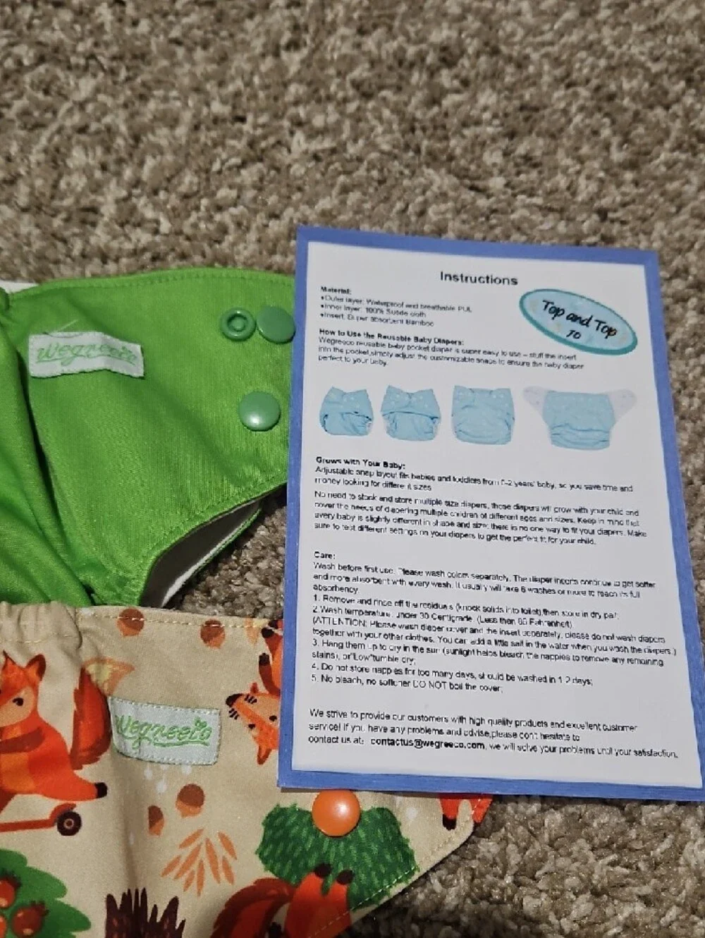 Reusable Kids Cloth Diaper Cover Set With Inserts By Wegrecco.